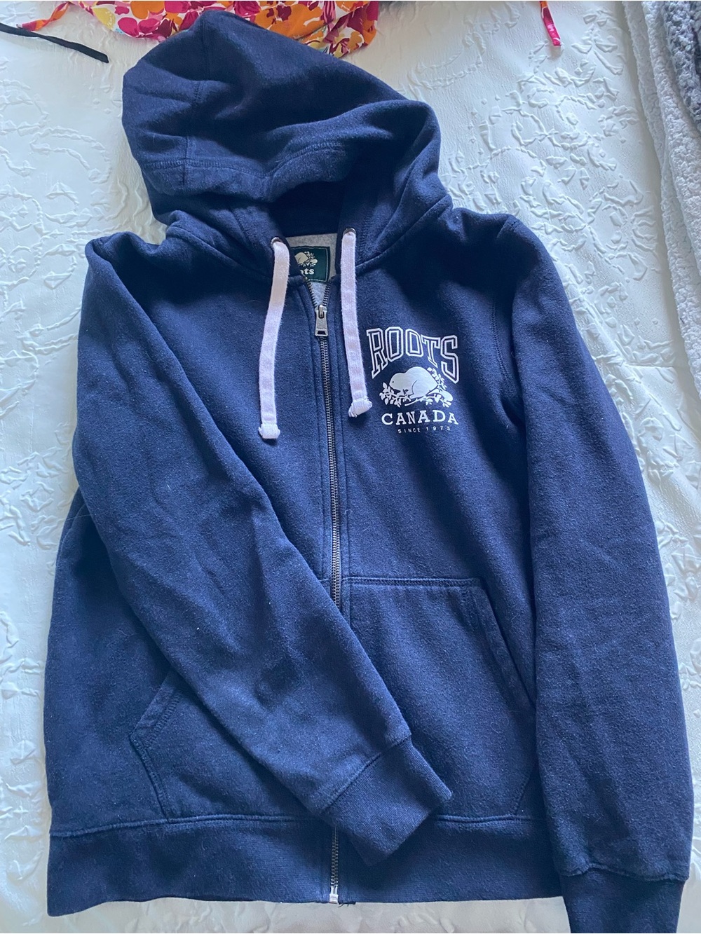 Roots Navy Full-Zip Hoodie with White Logo